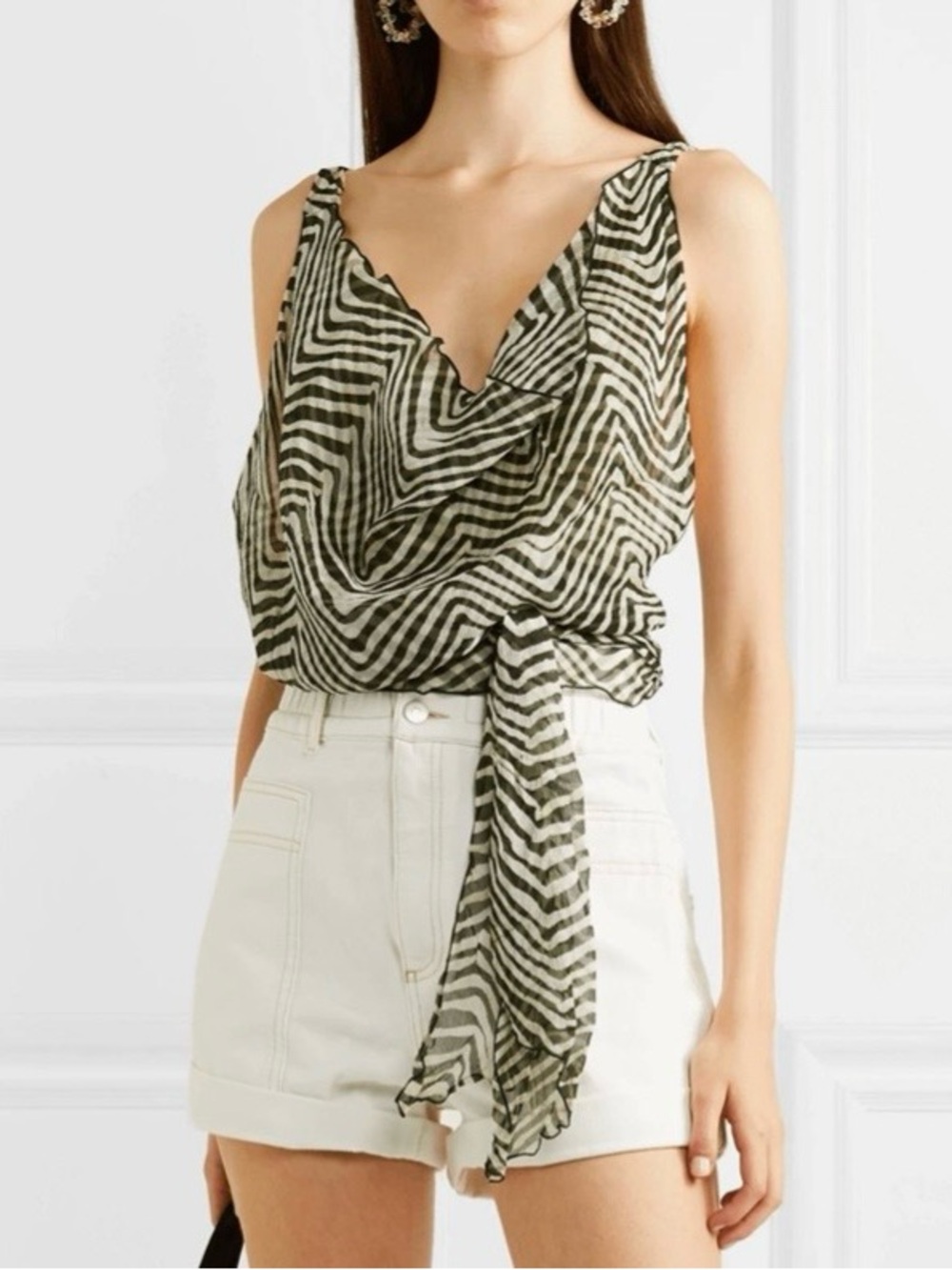 Cloe Cassandro Net Sustain Santi Zebra Silk Wrap Top in Army Green